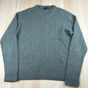 Allen Solly Mens Blue Green V-Neck Cable Knit Cashmere Pullover Sweater Size L